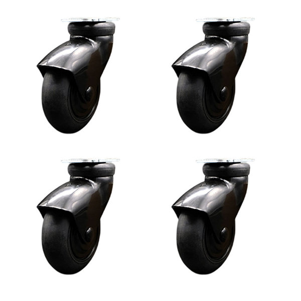 Service Caster 3 InchHooded Neoprene Rubber Top Plate Casters Set of 4